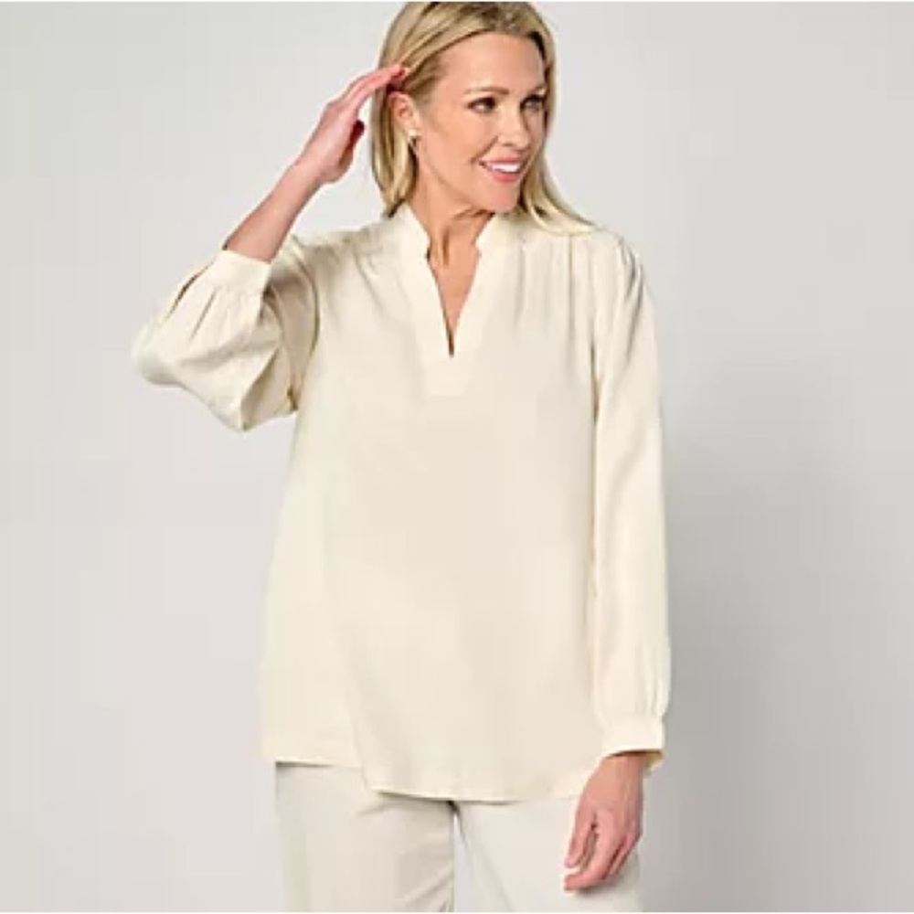 BEAUTIFUL by Lawrence Zarian Puff Sleeve  Blouse- Ivory